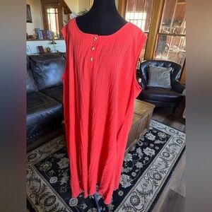 Silhouettes 2X Coral Crinkle Cotton Sleeveless Dress Made in USA